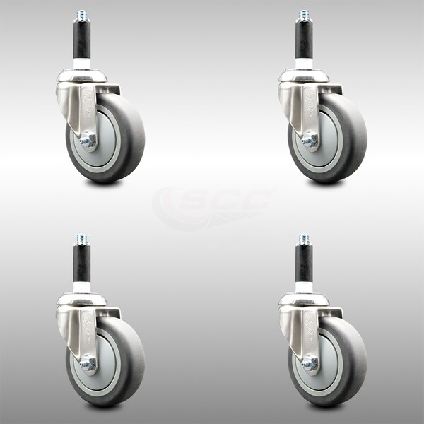 4 Inch 316SS Thermoplastic Rubber Swivel 7/8 Inch Expanding Stem Caster Set
